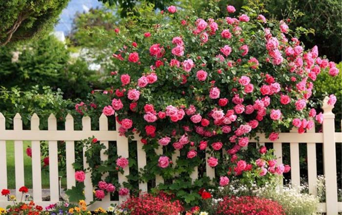 The Elegant Fence Covering #rosegarden #roses #decorhomeideas