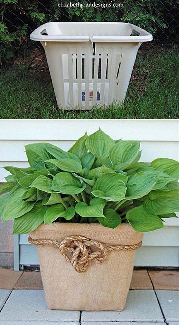 Upcycled Plastic Laundry Basket Container #gardencontainer #garden #planter #decorhomeideas