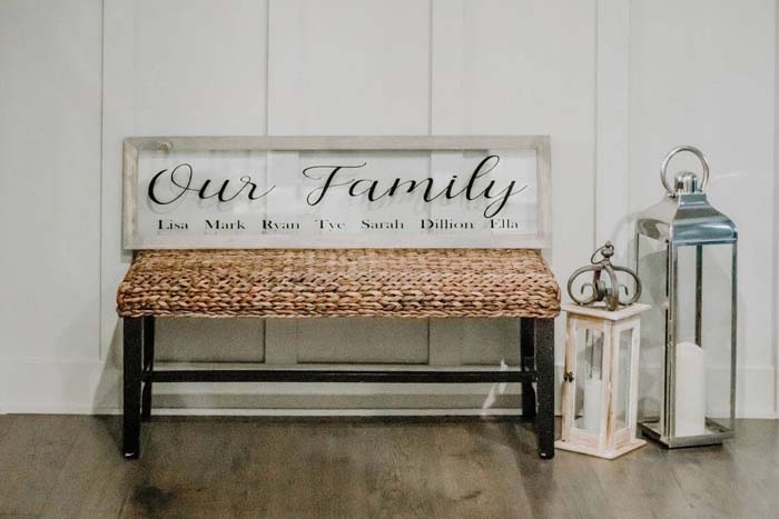 Woven Bench with Engraved Glass Back #family #homedecor #decorhomeideas