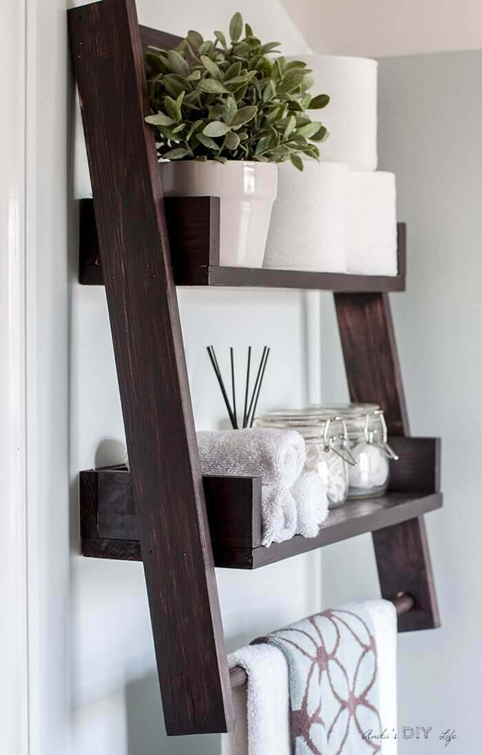 Above the Toilet Wooden Ladder Shelf #rusticbathroom #rusticdecor #decorhomeideas