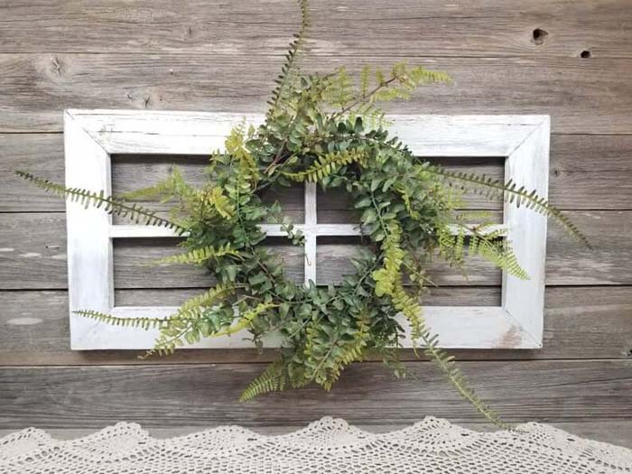 Antique Wreath Wooden Window Frame #farmhouse #walldecor #decorhomeideas