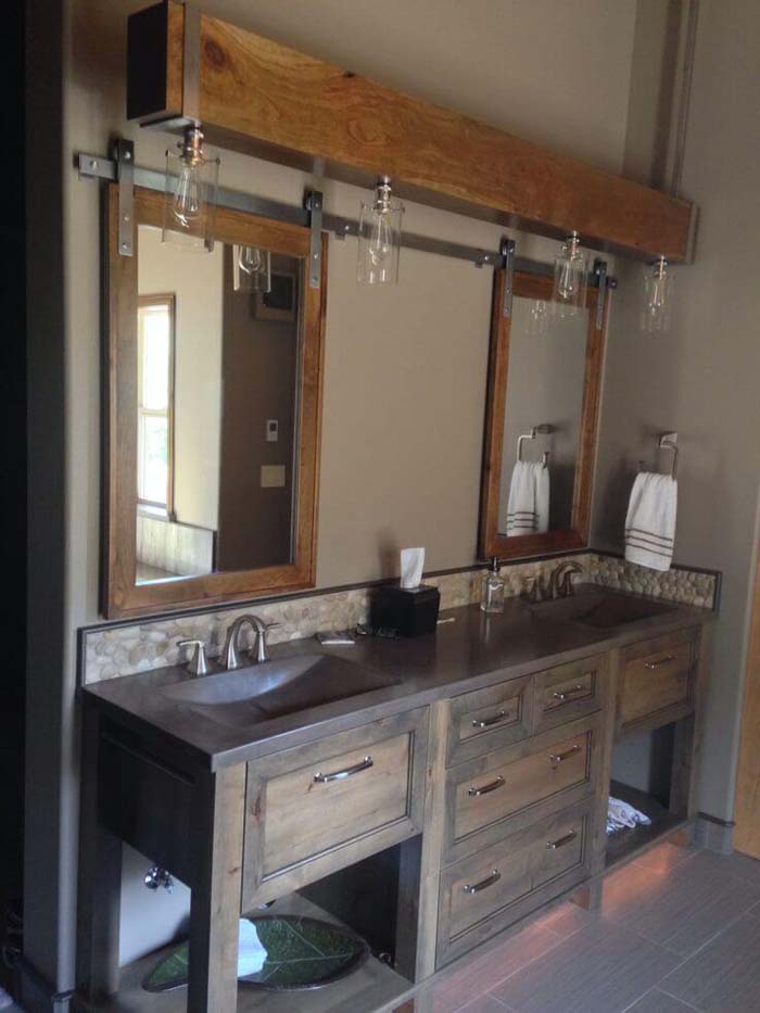 Barn Door Bathroom Cabinet #farmhousebathroom #bathroom #decorhomeideas