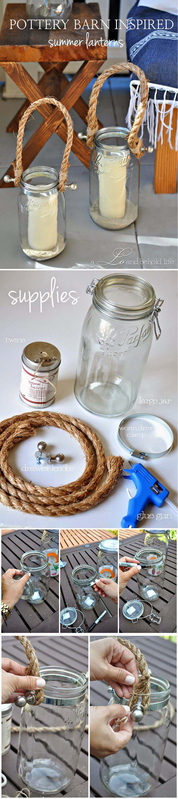 Beach Themed Mason Jar Candle Holders #gardenlantern #diylanterns #decorhomeideas