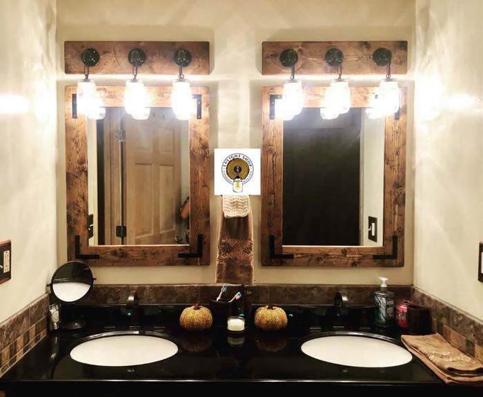Distressed Mirror and Light Fixture #farmhousebathroom #bathroom #decorhomeideas