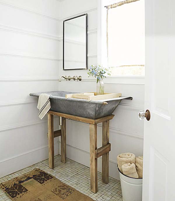 DIY Galvanized Metal Tub Farmhouse Sink #farmhousebathroom #bathroom #decorhomeideas