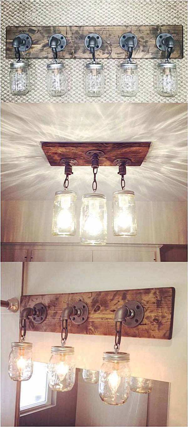 DIY Mason Jar Light Fixtures #farmhousebathroom #bathroom #decorhomeideas