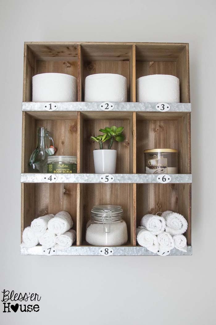 DIY Wood and Metal Cubby Organizer #farmhousebathroom #bathroom #decorhomeideas