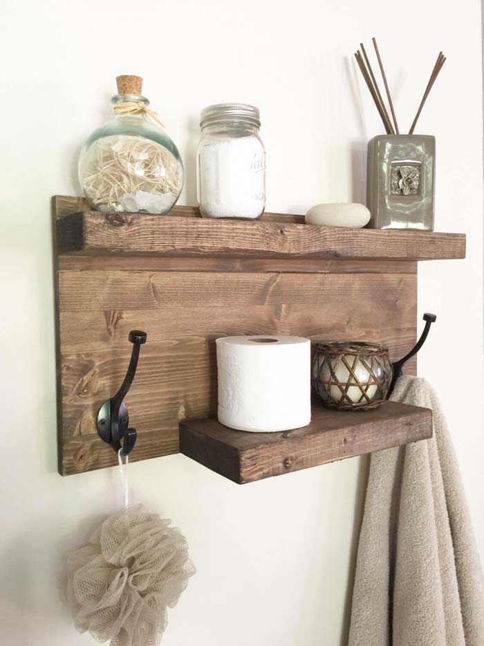 DIY Wood Towel Rack and Organizer #farmhousebathroom #bathroom #decorhomeideas