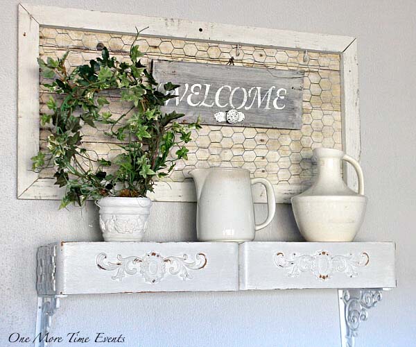 Farm White Ceramics and Upcycled Drawer Shelves #farmhouse #walldecor #decorhomeideas