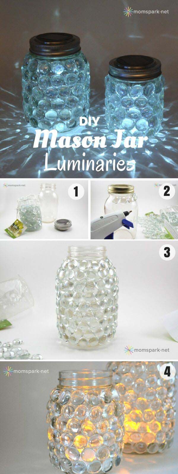 Glass Jewel DIY Mason Jar Luminaries #gardenlantern #diylanterns #decorhomeideas