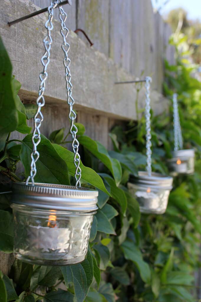 Hanging Jam Jar and Tea Light #gardenlantern #diylanterns #decorhomeideas