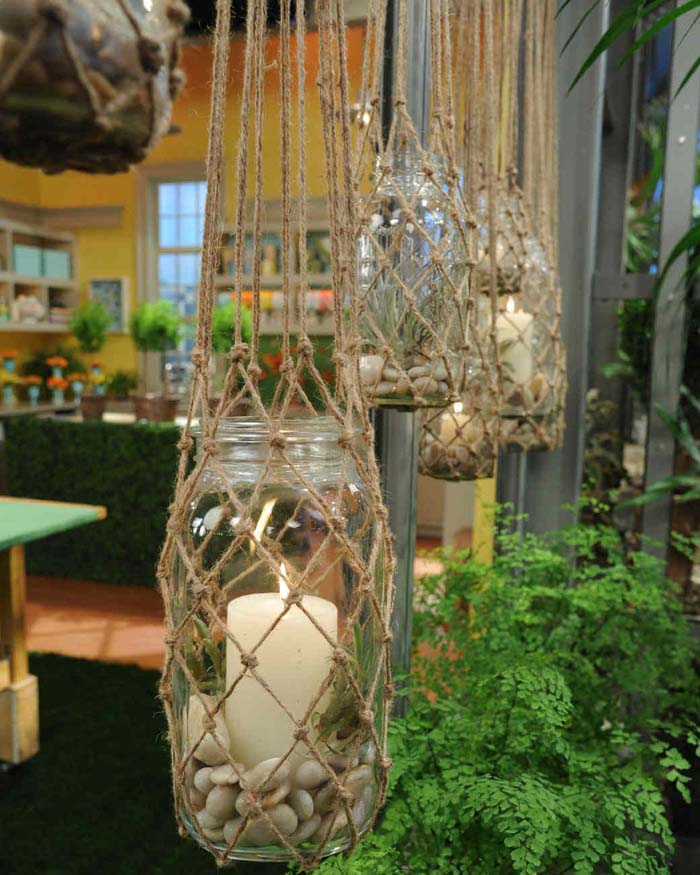 Hanging Twine Mesh Candle Holders #gardenlantern #diylanterns #decorhomeideas