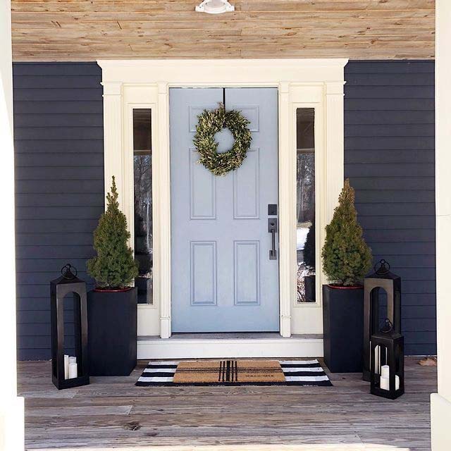 Light Tone Contrast To Dark Exterior #frontdoorcolor #frontdoor #paintcolor #decorhomeideas