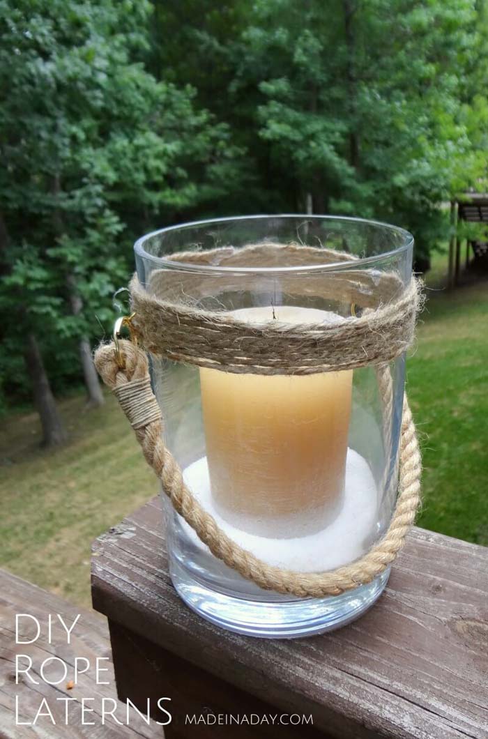 Nautical DIY Rope Candle Holder #gardenlantern #diylanterns #decorhomeideas