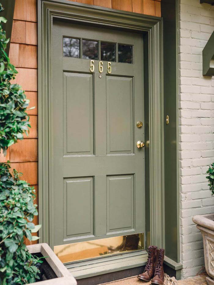 Olive Green with Red Brick #frontdoorcolor #frontdoor #paintcolor #decorhomeideas