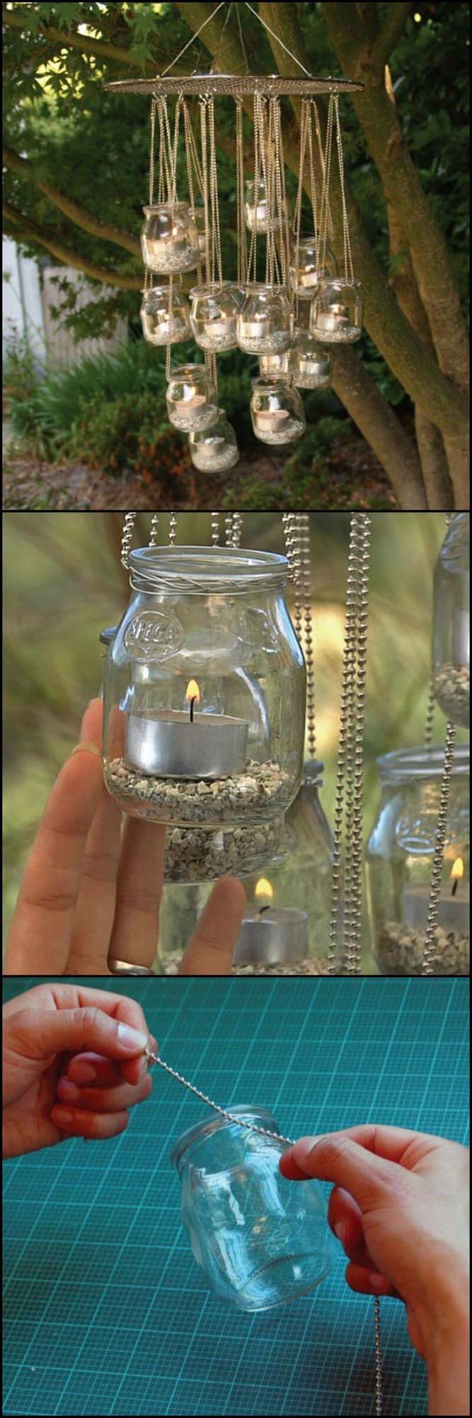 Outdoor DIY Tea Light Chandelier #gardenlantern #diylanterns #decorhomeideas