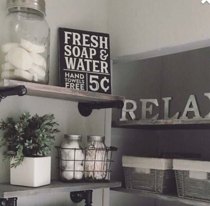 Painted Lettered Rustic Wooden Sign #farmhousebathroom #bathroom #decorhomeideas