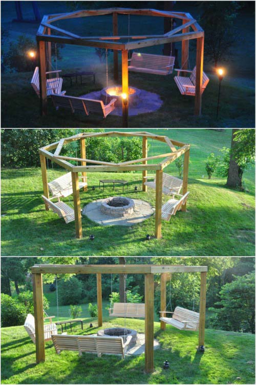 Porch Swing Fire Pit #gardenswing #swingplans #decorhomeideas