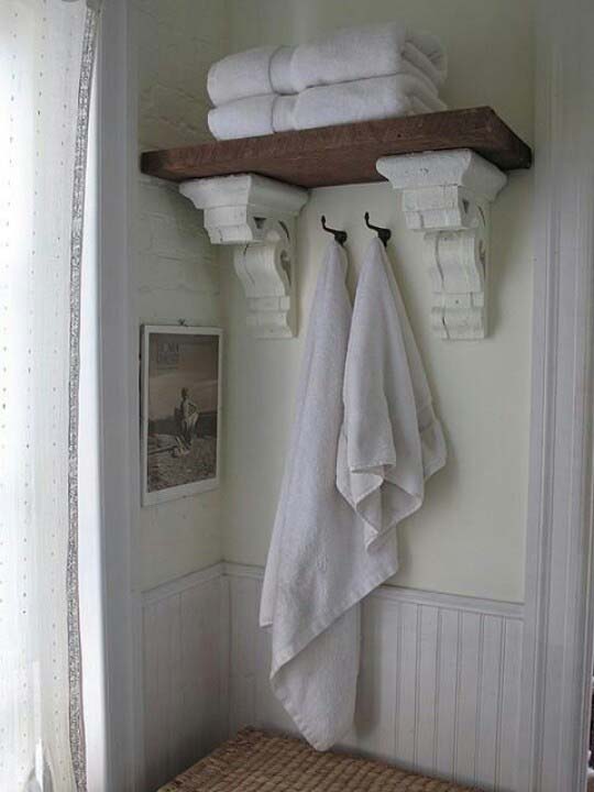 Reclaimed Cornice Shelving #rusticbathroom #rusticdecor #decorhomeideas