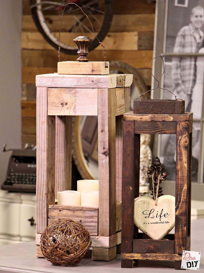 Recycled Scrap Wood Candle Display #gardenlantern #diylanterns #decorhomeideas