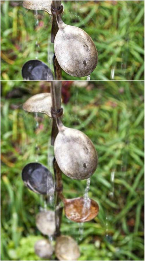 Repurposed Metal Spoon Rain Chain #diyrainchain #rainchain #decorhomeideas