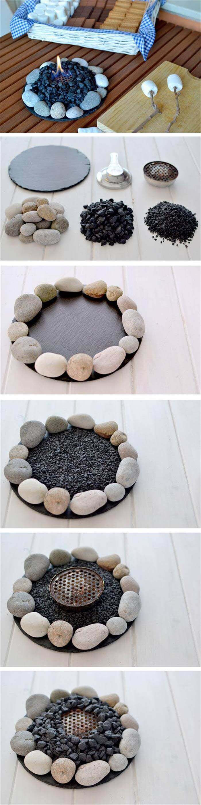 Roast Your Marshmallows with this Stone Table-top Firepit #homedecor #pebbles #rocks #decorhomeideas