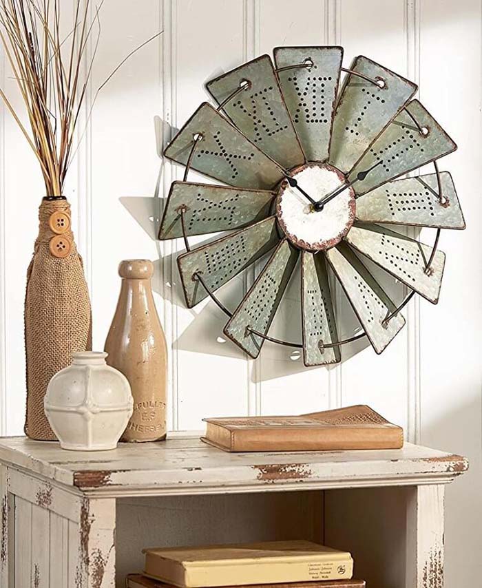 Roman Numeral Punched Tin Windmill Clock #farmhouse #walldecor #decorhomeideas