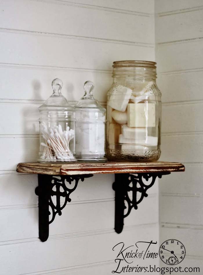 Rustic DIY Bathroom Wall Shelf #farmhousebathroom #bathroom #decorhomeideas