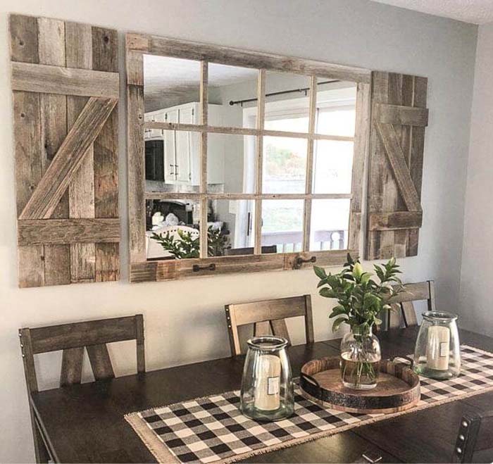 Rustic Large Window Pane Mirror #farmhouse #walldecor #decorhomeideas