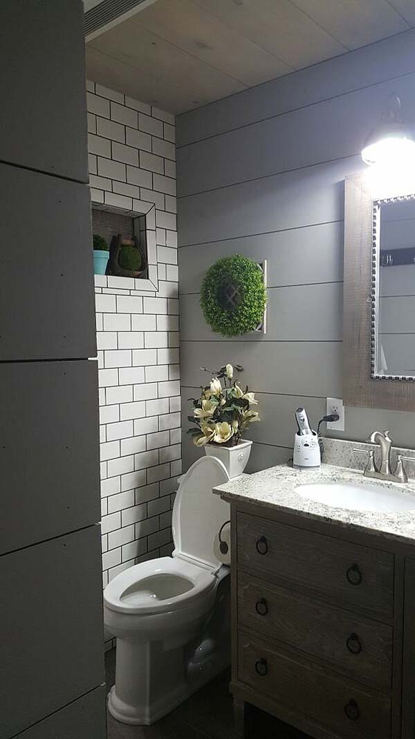 Shiplap and Tiled Bathroom Decorating #farmhousebathroom #bathroom #decorhomeideas