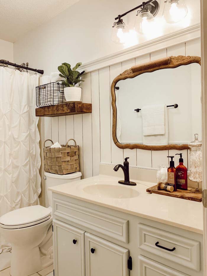 Shiplap and Wood Bathroom Makeover #farmhousebathroom #bathroom #decorhomeideas