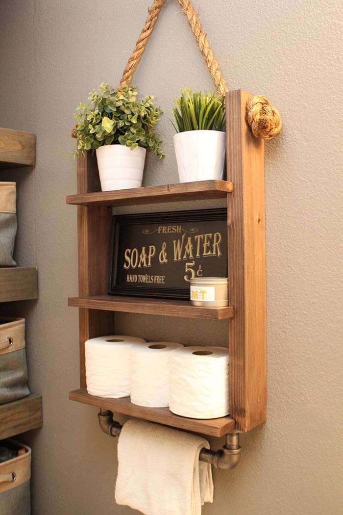 Simple and Industrial Large Wooden Wall Shelf #rusticbathroom #rusticdecor #decorhomeideas