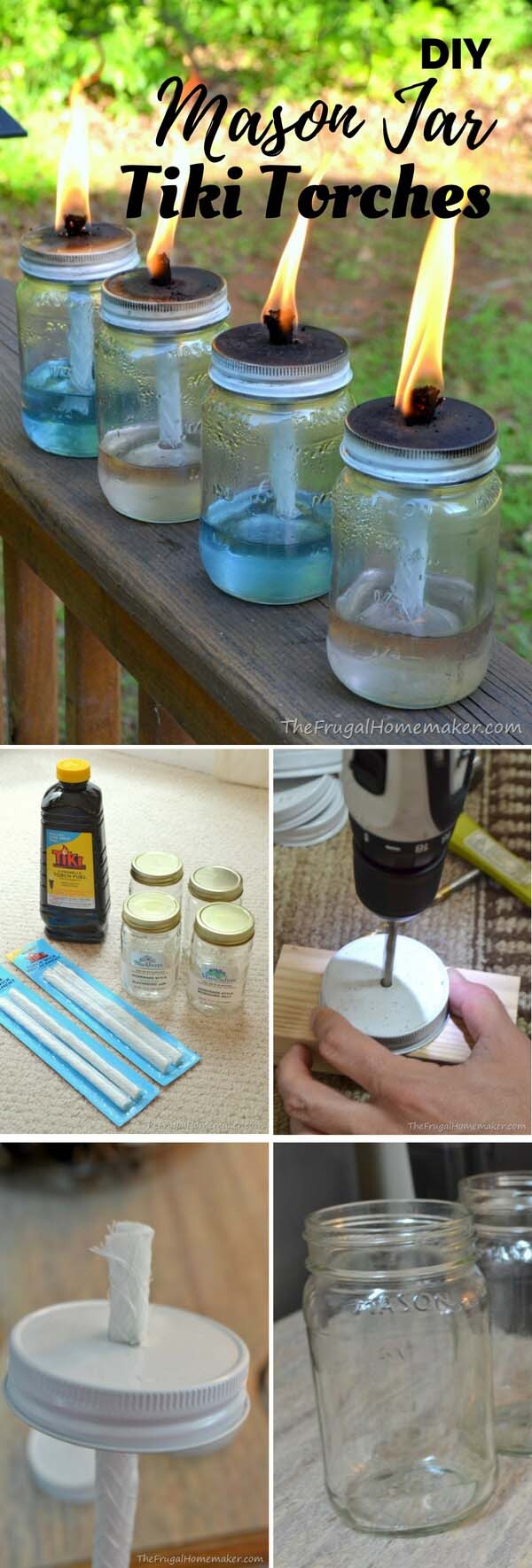 Simple Handmade Mason Jar Torches #gardenlantern #diylanterns #decorhomeideas