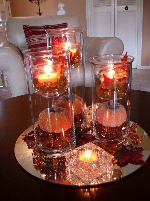 Sophisticated Fall Pumpkins with Candles #candledecorations #candles #homedecor #decorhomeideas