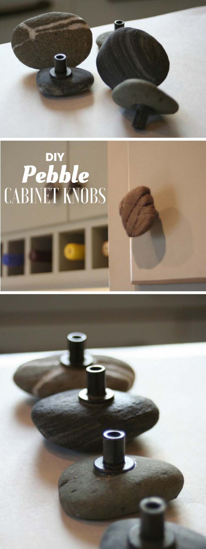 Switch Out Your Cabinet Knobs with Pretty Polished Stones #homedecor #pebbles #rocks #decorhomeideas