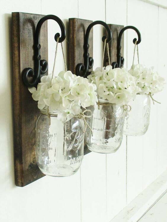 Three Hanging Wildflower Filled Ball Jars #farmhouse #walldecor #decorhomeideas