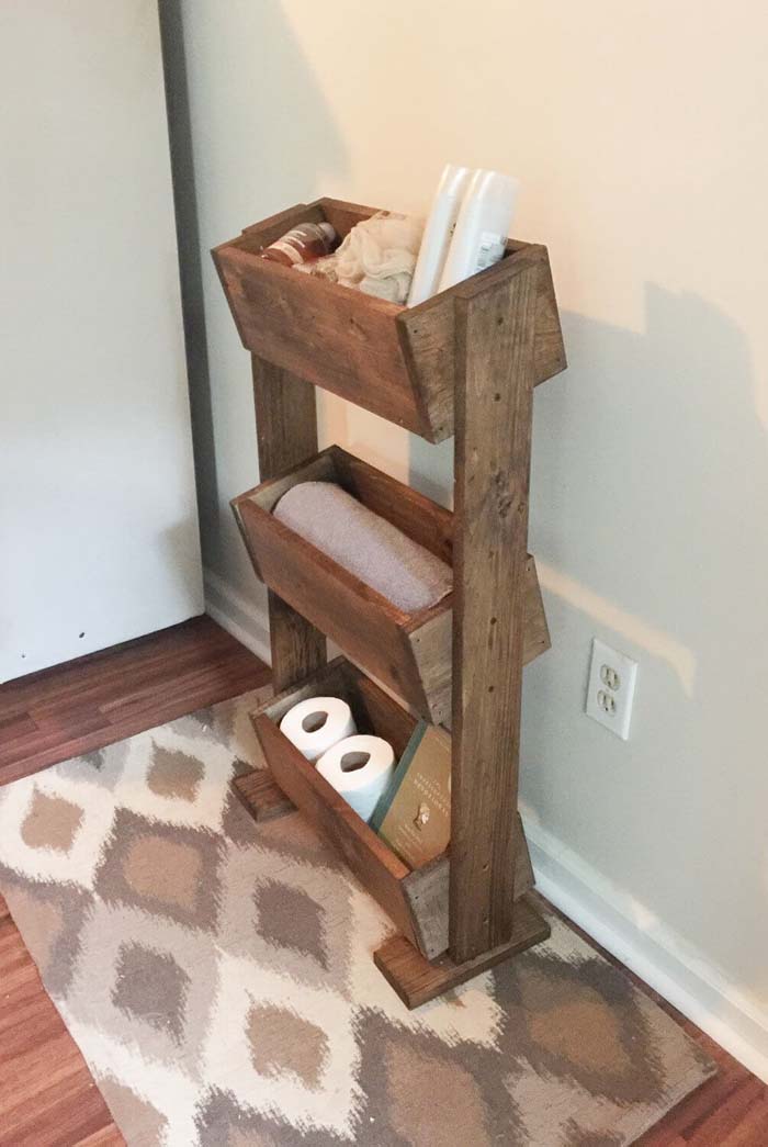 Tiered Wooden Box Bathroom Storage Idea #farmhousebathroom #bathroom #decorhomeideas