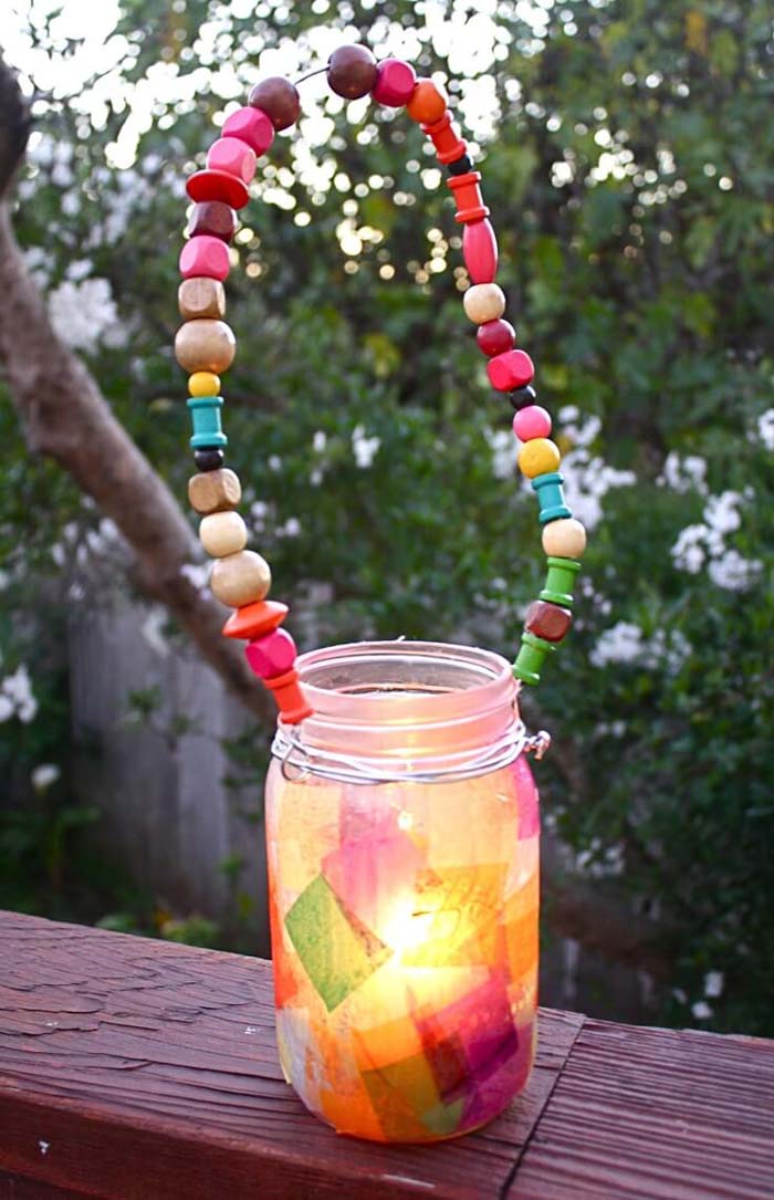 Tissue Paper and Wooden Bead Project #gardenlantern #diylanterns #decorhomeideas