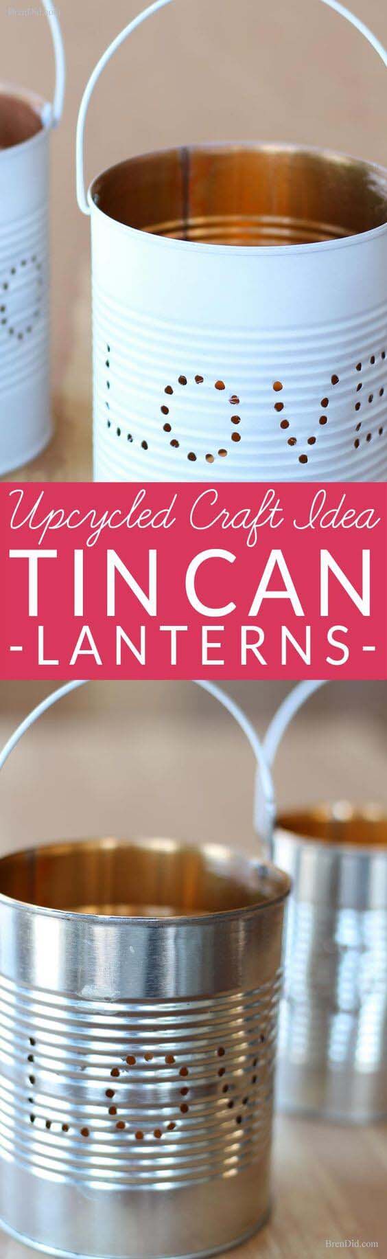Upcycled Punch Pattern Tin Can Lanterns #gardenlantern #diylanterns #decorhomeideas