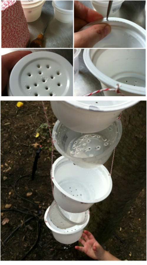 Upcycled Yogurt Cup Rain Chain #diyrainchain #rainchain #decorhomeideas