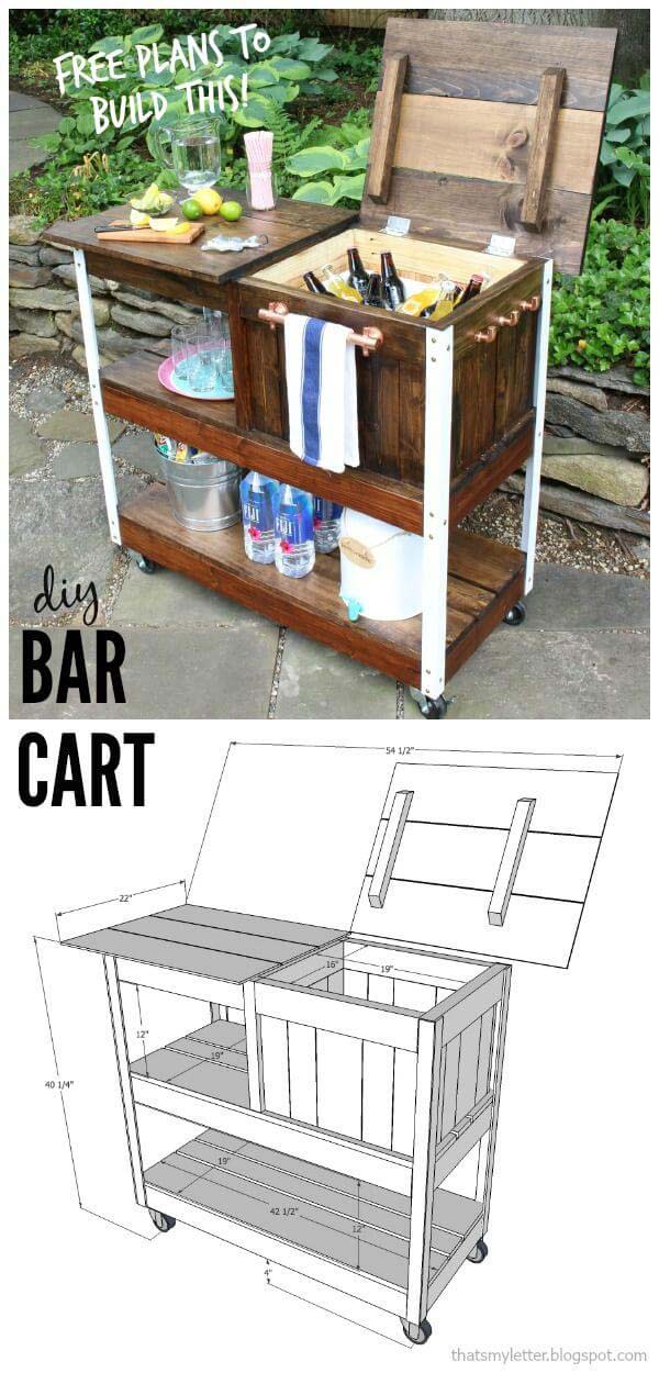 A Wooden Bar Cart with Storage Galore #outdoorbar #diyoutdoorbar #decorhomeideas