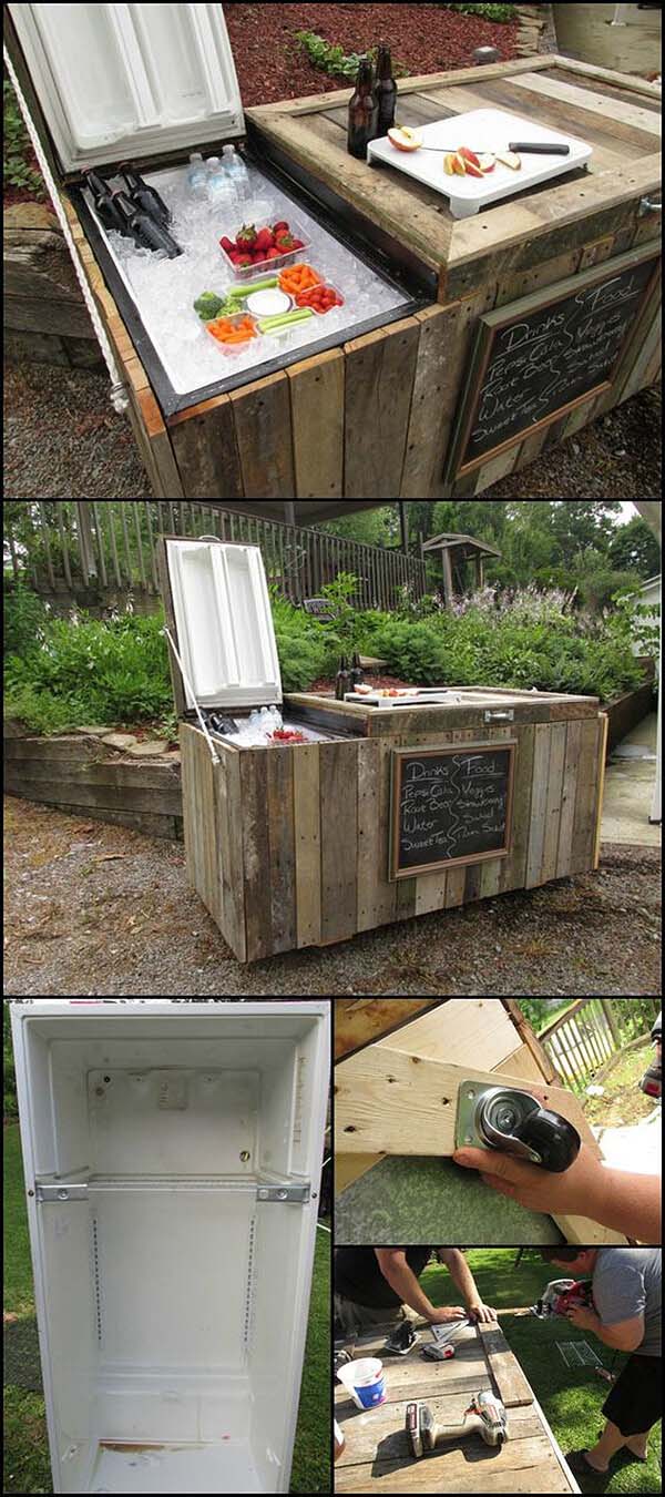 An Ice Box Lined with Driftwood #outdoorbar #diyoutdoorbar #decorhomeideas