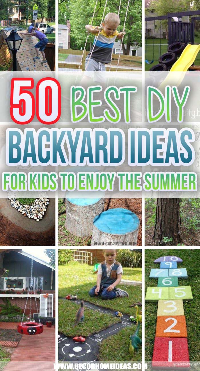 Best Backyard Ideas For Kids. Would you like your kid to spend more time playing outdoors and get them off the tablet or iPad? These fantastic DIY backyard ideas for kids are easy to recreate and will guarantee a lot of fun for the kids. #decorhomeideas