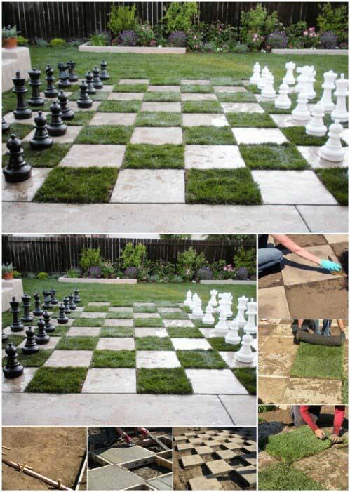 Create a Chessboard Patio #diybackyardgames #outdoorgames #decorhomeideas