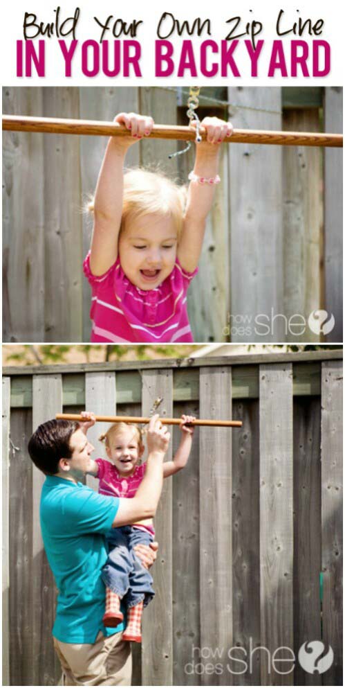 Create a Zip Line for Your Kids #diybackyardgames #outdoorgames #decorhomeideas