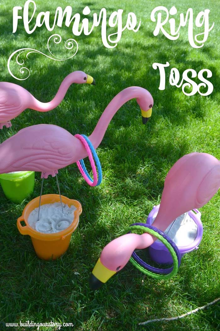 Creative Flamingo Lawn Ornament Ring Toss #diybackyardgames #outdoorgames #decorhomeideas