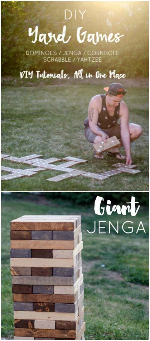 DIY Giant Jenga Tower #diybackyardgames #outdoorgames #decorhomeideas