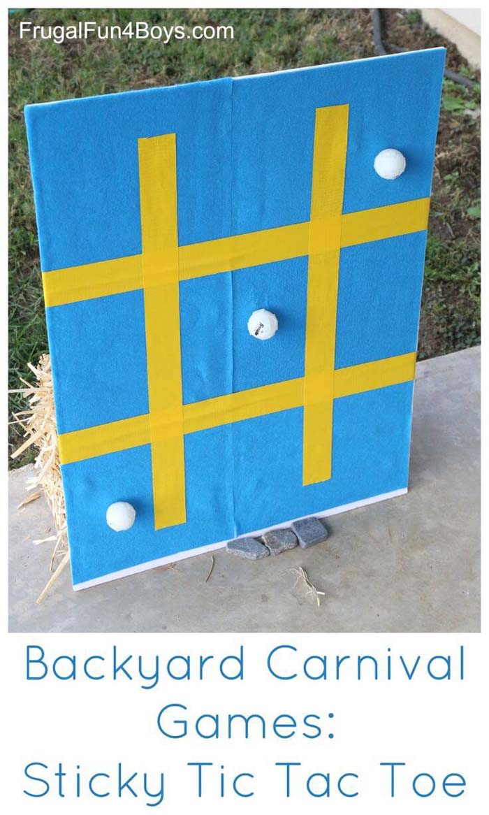 Inexpensive Sticky DIY Tic-Tac-Toe Board #diybackyardgames #outdoorgames #decorhomeideas