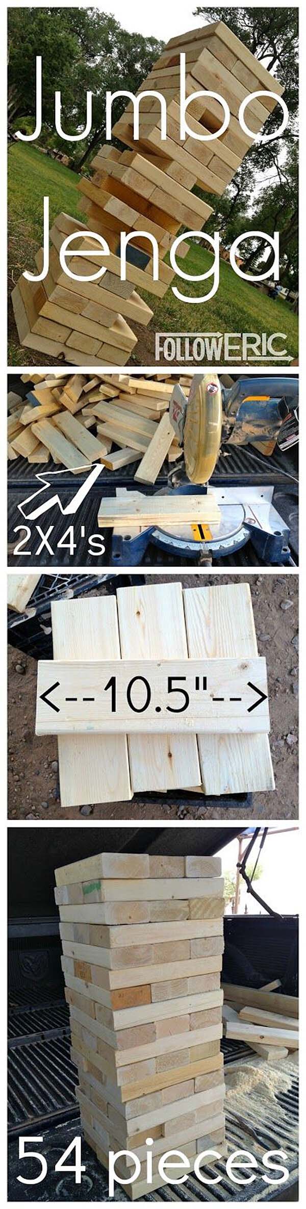 Jumbo DIY 2x4 Jenga Pieces #diybackyardgames #outdoorgames #decorhomeideas