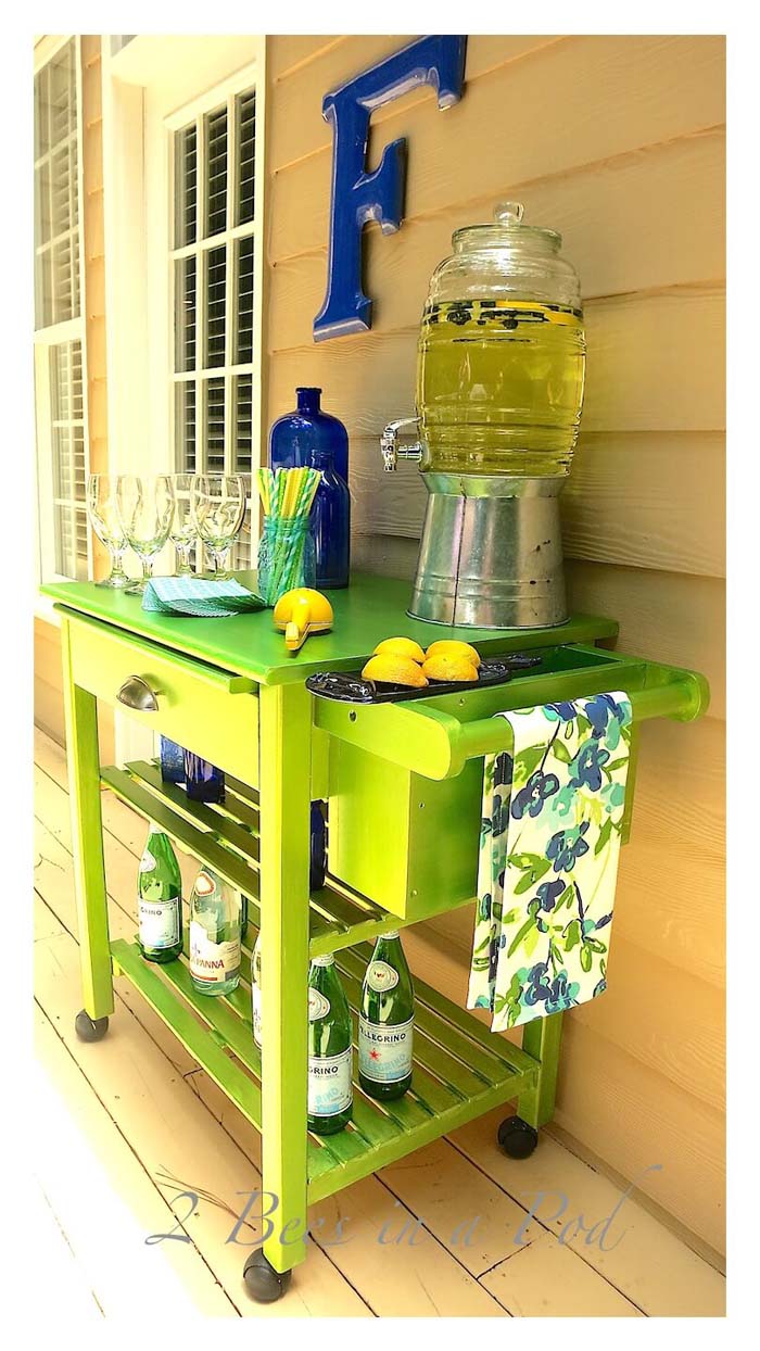 Lime Green Kitchen Cart for a Porch #outdoorbar #diyoutdoorbar #decorhomeideas